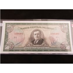 BANK OF CHILE 50 ESCADUS MINT BANK NOTE