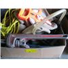 Image 1 : BOX OF MISC PIPE WRENCH, TAPE MEASURE, ROPE ETC.
