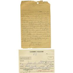 John Lee Hooker Handwritten Letter & Receipt 