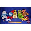 Image 1 : Tray Lot : Stuffed Smurfs (2); Kermit Stuffy; Ernie Stuffy; Sesame Street Radio; Snoopy & Friends Ba