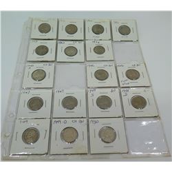 Qty 17: 1940-1950's Indian Head Nickels, etc in Plastic Protector