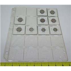 Qty 9: 1920's-1960's Liberty Nickels, etc in Plastic Protector