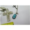 Image 2 : Misc Jewelry: Cross Pendants w/ Neck Chains, Rings, Turquoise Pendant, Bracelets, etc