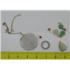 Image 1 : Qty 6 Carved Jade or Jade-Like Pendants, Red Stud Earring