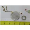 Image 2 : Qty 6 Carved Jade or Jade-Like Pendants, Red Stud Earring