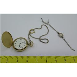 Caravelle Ancre de Precision Pocket Watch & Elgin Silver Ladies Watch