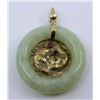 Image 1 : Jade or Jade-like Pendant w/ Metal Bale & Center w/ Stones, Approx 1" Diameter