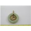 Image 2 : Jade or Jade-like Pendant w/ Metal Bale & Center w/ Stones, Approx 1" Diameter