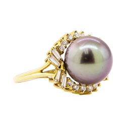 0.64 ctw Diamond and Pearl Ring - 18KT Yellow Gold