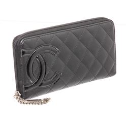 Chanel Black Lambskin Cambon Zippy Wallet