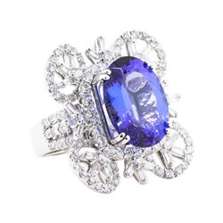 15.49 ctw Tanzanite And Diamond Ring - 18KT White Gold