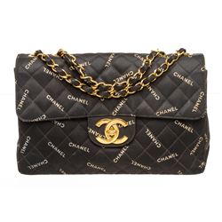 Chanel Black Coated Canvas Logo Half Flap Maxi Vintage Bag