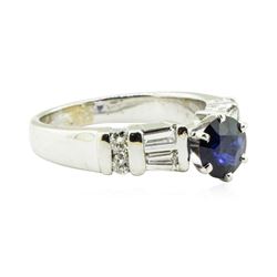 1.89 ctw Round Brilliant Blue Sapphire And Diamond Ring - 14KT White Gold