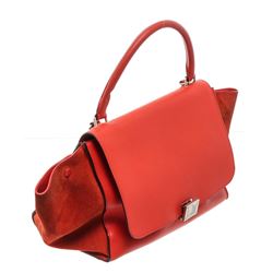 Celine Red Suede Leather Small Trapeze Shoulder Bag