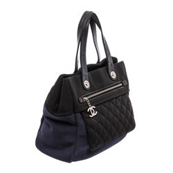 Chanel Black Blue Nylon Rue Cambon Large Shopping Tote Bag