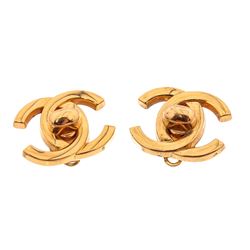 Chanel Gold-Tone Turn Lock CC Logo Clip On Earrings