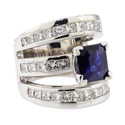 7.40 ctw Sapphire and Diamond Ring - 18KT White Gold