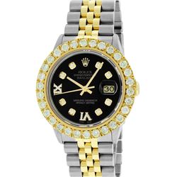 Rolex Mens 2 Tone Black VS 4 ctw Beadset Diamond Datejust Wristwatch with Rolex