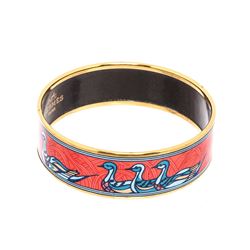 Hermes Orange Multicolor Enamel Gold Plated Duck Bangle Bracelet