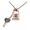 Image 2 : Chanel Silvertone Black Enamel Padlock and Heart Key Chain Necklace