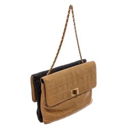 Chanel Beige Black Square Quilt Double Sided Flap Bag