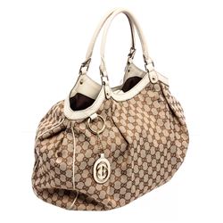 Gucci Brown Canvas Leather Sukey Large Tote Bag
