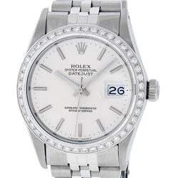 Rolex Mens Stainless Steel Silver Index 36MM Diamond Datejust Wristwatch