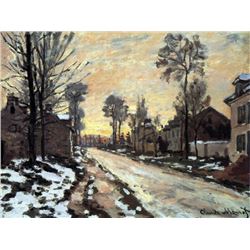 Claude Monet - Road to Louveciennes, Melting Snow Children, Sunset