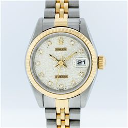 Rolex Ladies 2 Tone Yellow Gold Cream Diamond 26MM Datejust Wristwatch