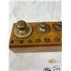 Image 2 : Beautiful Set of Vintage Brass Scale Weights Mounted in a Wooden Box