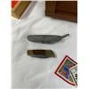 Image 2 : Handcrafterd Wood Box with Trays with European Patches and Pocket Knives