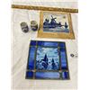 Image 2 : Lot of Vintage Decorative Items. Nice Leaded Stained Glass & Tile Small Window and Delft Hotplate St