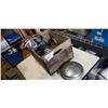 Image 1 : VINTAGE WOOD CRATE AND ASSORTED VINTAGE HUBCAPS - FORD, DESOTO, BENTLEY, ETC.