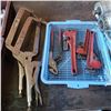 Image 1 : Two clamps, pliers and crescent wrenches