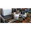 Image 1 : LOT OF PRUNERS, FISKARS AND OTHERS AND PAIL OF MACHETES AND TOOLS