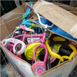 PALLET OF BIKES, KIDS TOYS, ETC