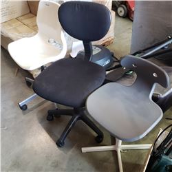 3 OFFICE CHAIRS WHITE, GREY AND BLACK