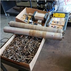 Lot of pneumatic cylinders, filters fibre optic cable, gear pullers and clips