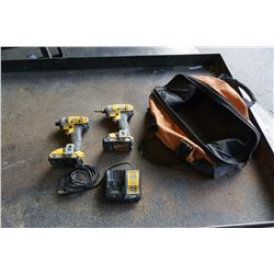 2 DEWALT 20V MAX IMPACT GUNS W/ 2 BATTERIES, CHARGER, AND BAG - TESTED WORKING