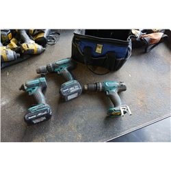 MAKITA 18V LITHIUM IMPACT GUN, 2 HAMMER DRILLS, AND 2 18V BATTERIES - TESTED WORKING