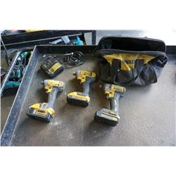 3 DEWALT 20V LITHIUM IMPACT GUNS W/ 3 BATTERIES, CHARGER, AND BAG - TESTED WORKING