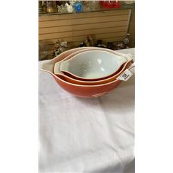 3 PIECE COLORED PYREX BOWL SET