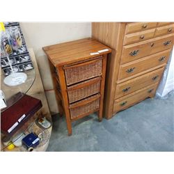 RUSTIC WOOD AND WICKER 3 DRAWER STAND