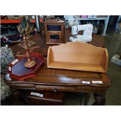 EASTERN TRAY, WOOD JEWELRY TRYY AND PINE BOOK SHELF