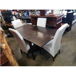 IKEA DRAWLEAF TABLE AND 4 WHITE LEATHER LOOK CHAIRS