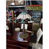 Image 1 : LARGE LEADED GLASS TABLE LAMP W/ ORNATE BRASS BASE