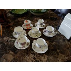 7 ANTIQUE CHINA CUPS AND SAUCERS