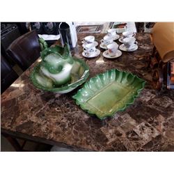 SIGNED POTTERY JUG AND BOWL, W/ SERVING TRAY