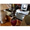 Image 2 : MCM BRASS AND RED GLASS TABLE LAMP WITH RED SHADE AND WHITE TABLE LAMP