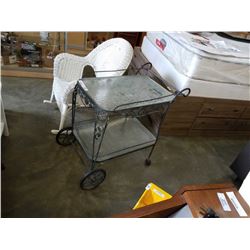 ROLLING 2 TIER METAL AND GLASS CART